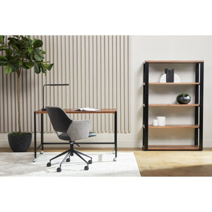 EuroStyle Dillon Five Shelf Walnut Veneer Bookcase with Stainless Steel Frame for Modern Offices Walnut/Matte Black 90471WAL-KIT