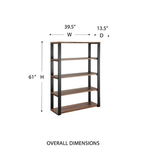 EuroStyle Dillon Five Shelf Walnut Veneer Bookcase with Stainless Steel Frame for Modern Offices Walnut/Matte Black 90471WAL-KIT
