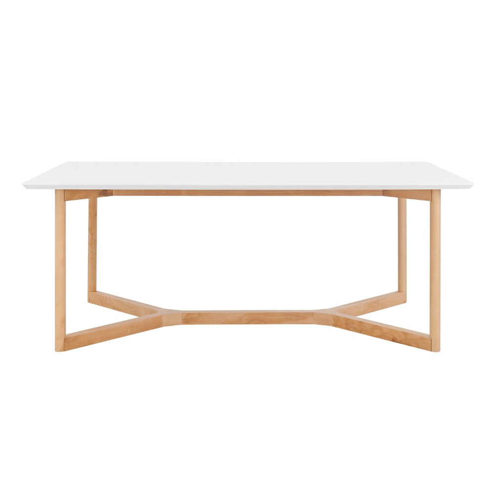 EuroStyle Aren 79" Rectangle Table in Matte White with Natural Beech Wood Base