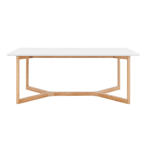 EuroStyle Aren 79" Rectangle Table in Matte White with Natural Beech Wood Base