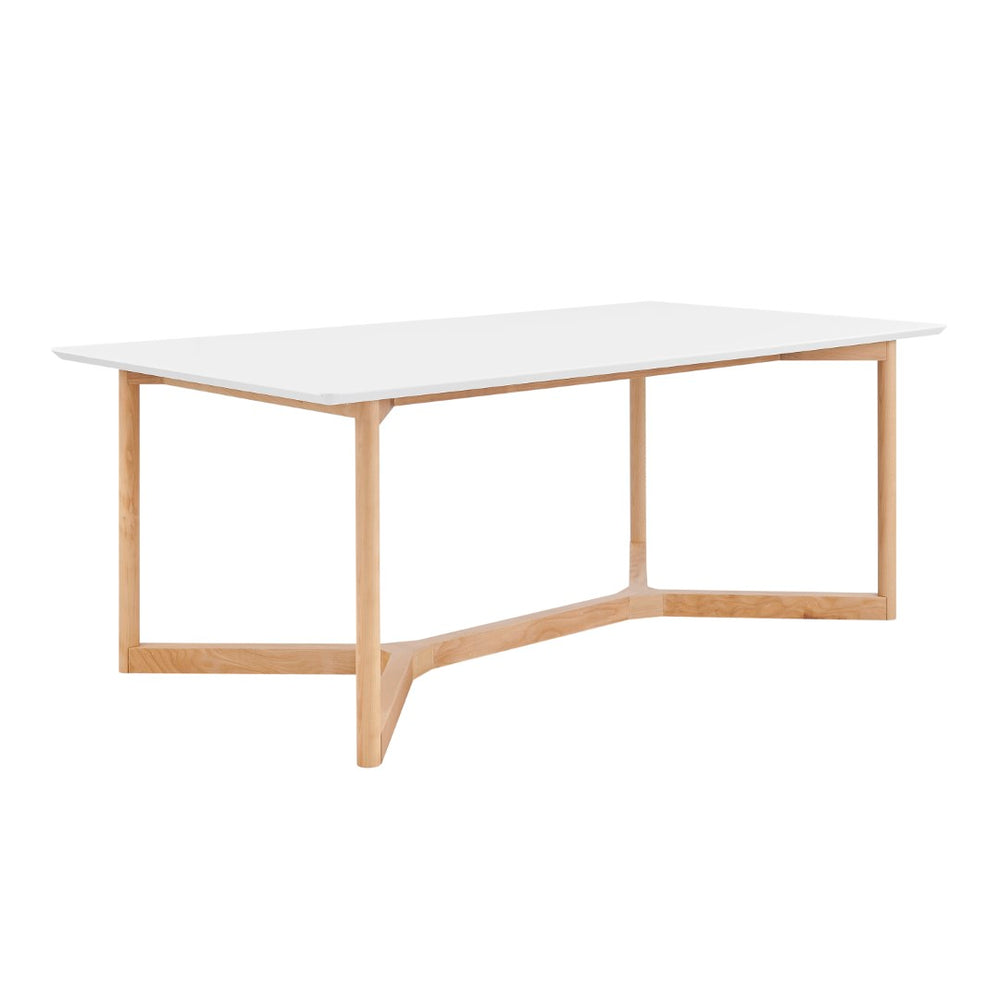 EuroStyle Aren 79" Rectangle Table in Matte White with Natural Beech Wood Base