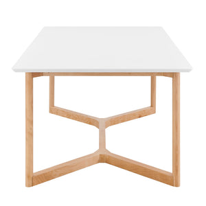 EuroStyle Aren 79" Rectangle Table in Matte White with Natural Beech Wood Base