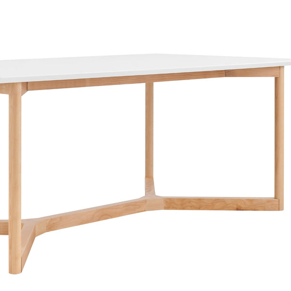 EuroStyle Aren 79" Rectangle Table in Matte White with Natural Beech Wood Base