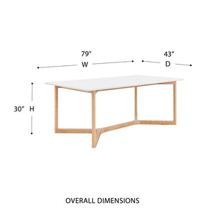 EuroStyle Aren Rectangular Dining Table Seating Eight with Beech Base and Matte White Top 90474-WHT