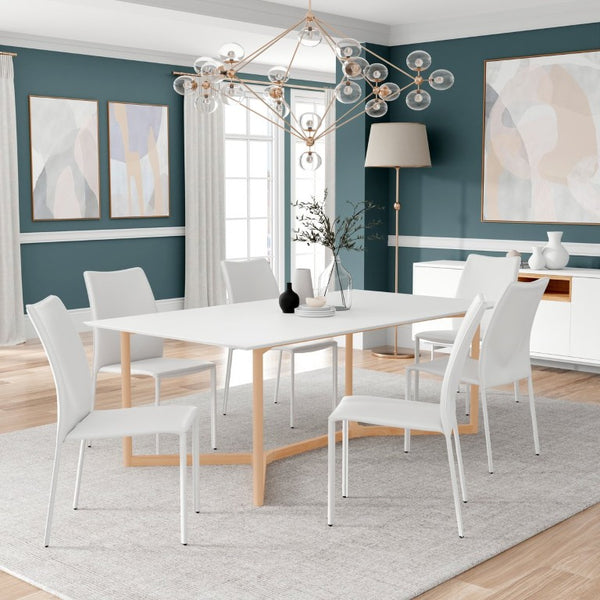 EuroStyle Aren Rectangular Dining Table Seating Eight with Beech Base and Matte White Top 90474-WHT