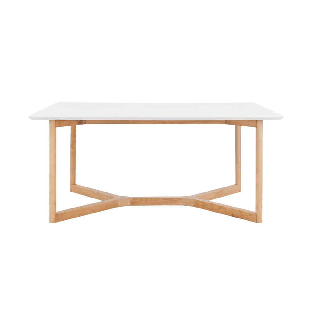 EuroStyle Aren 63" Rectangle Table in Matte White with Natrual Wood Base