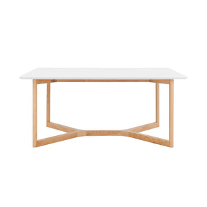EuroStyle Aren 63" Rectangle Table in Matte White with Natrual Wood Base
