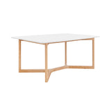 EuroStyle Aren 63" Rectangle Table in Matte White with Natrual Wood Base