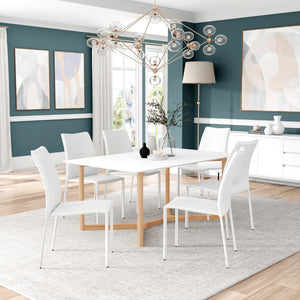 EuroStyle Aren 63" Rectangle Table in Matte White with Natrual Wood Base