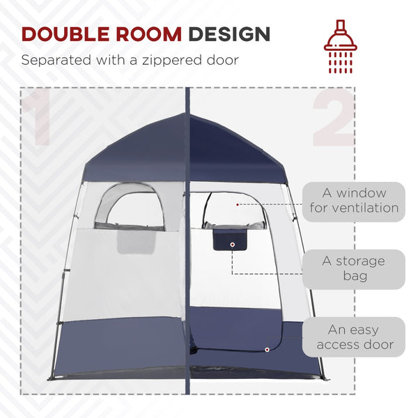 English Elm Outsunny Two Room Pop up Camping Shower Enclosure with Solar Bag and Waterproof Taffeta Walls W2225P200643
