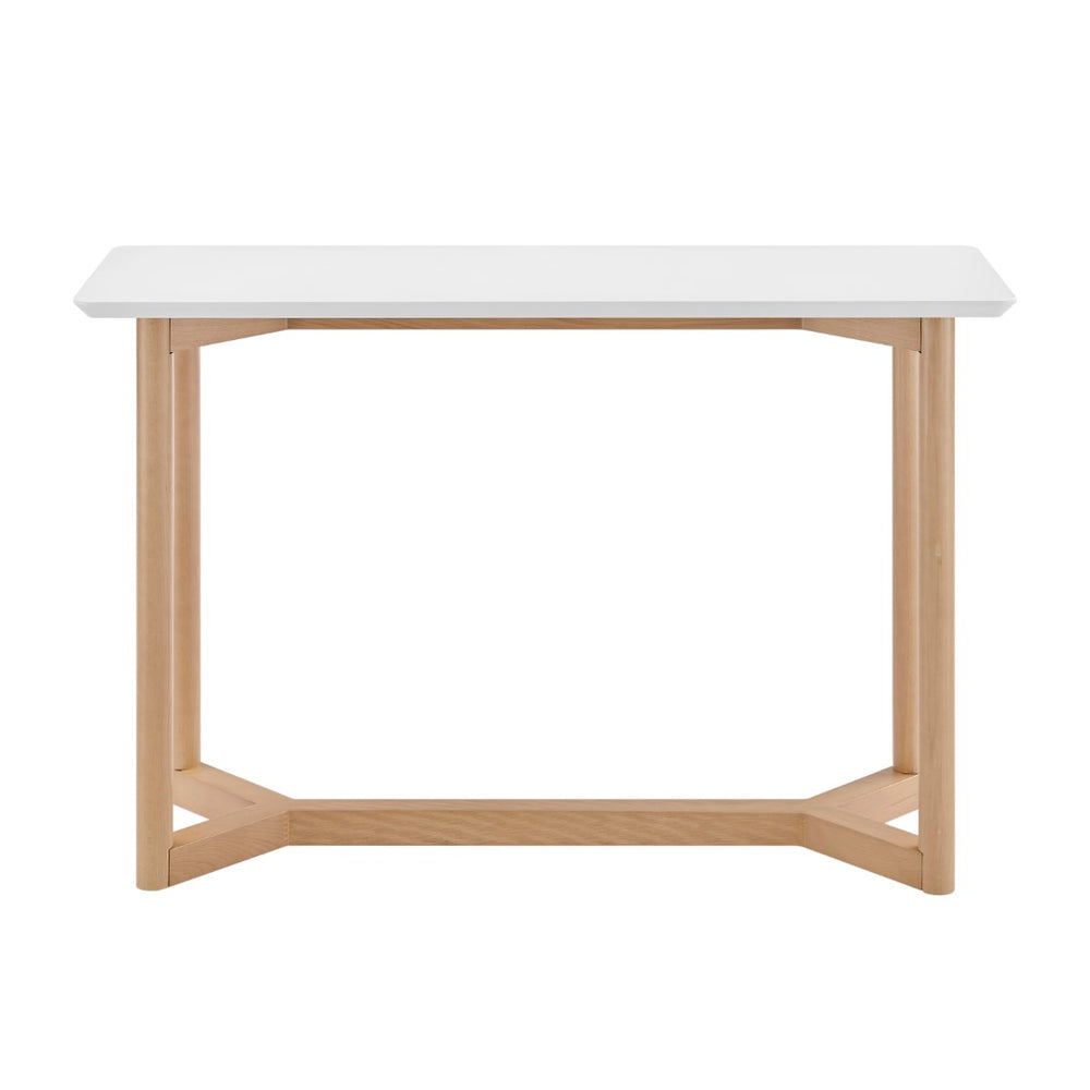 EuroStyle Aren 47" Console Table in Matte White with Natrual Beech Wood Base