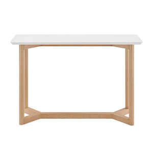 EuroStyle Aren 47" Console Table in Matte White with Natrual Beech Wood Base