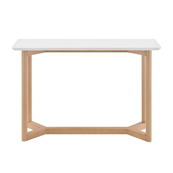 EuroStyle Aren 47" Console Table in Matte White with Natrual Beech Wood Base