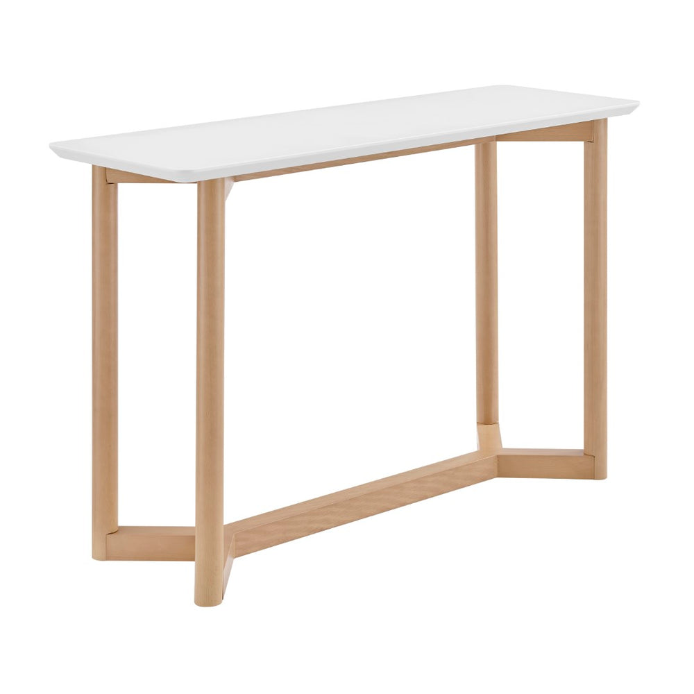 EuroStyle Aren 47" Console Table in Matte White with Natrual Beech Wood Base
