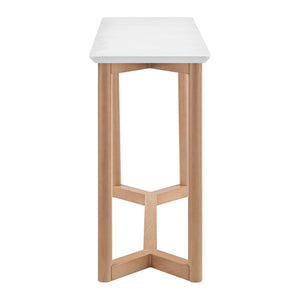 EuroStyle Aren 47" Console Table in Matte White with Natrual Beech Wood Base