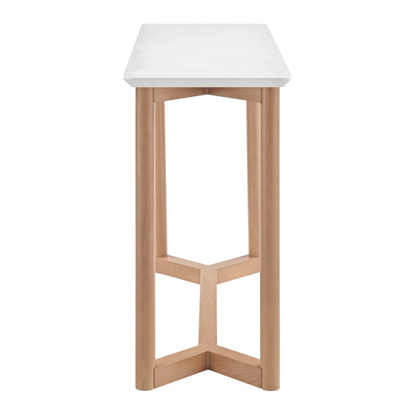 EuroStyle Aren 47" Console Table in Matte White with Natrual Beech Wood Base