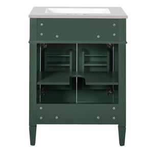 English Elm 24" Bathroom Vanity with Ceramic Basin, French-Inspired Accent Carvings, Soft-Close Doors & Storage Green N710P293309F