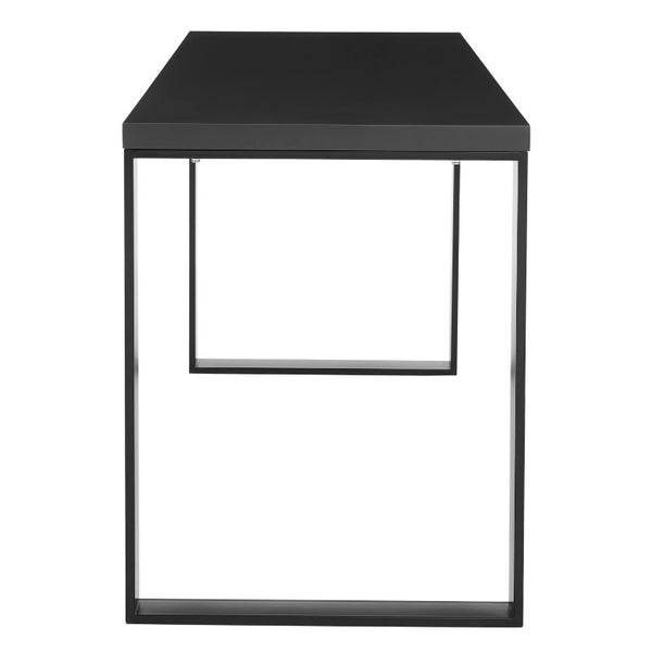 EuroStyle Dillon Lacquer Writing Desk with Steel Base for Modern Home Office or Corporate Use Matte Anthracite/Matte Black 90481-ANT