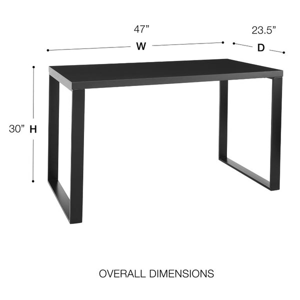 EuroStyle Dillon Lacquer Writing Desk with Steel Base for Modern Home Office or Corporate Use Matte Anthracite/Matte Black 90481-ANT