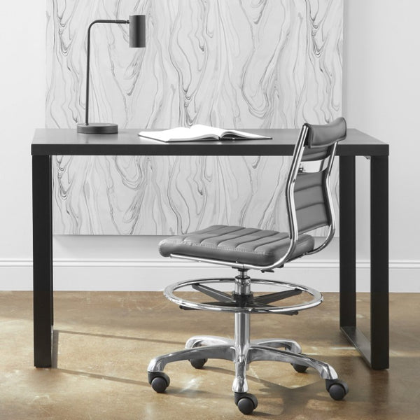 EuroStyle Dillon Lacquer Writing Desk with Steel Base for Modern Home Office or Corporate Use Matte Anthracite/Matte Black 90481-ANT