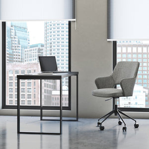 EuroStyle Dillon Lacquer Writing Desk with Steel Base for Modern Home Office or Corporate Use Matte Anthracite/Matte Black 90481-ANT