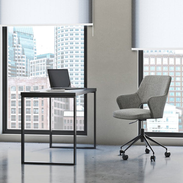 EuroStyle Dillon Lacquer Writing Desk with Steel Base for Modern Home Office or Corporate Use Matte Anthracite/Matte Black 90481-ANT