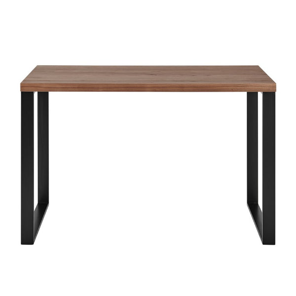 EuroStyle Dillon Lacquer Writing Desk with Steel Base for Modern Home Office or Corporate Use Walnut/Matte Black 90481-WAL