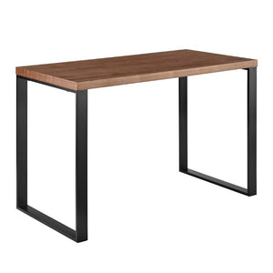 EuroStyle Dillon Lacquer Writing Desk with Steel Base for Modern Home Office or Corporate Use Walnut/Matte Black 90481-WAL
