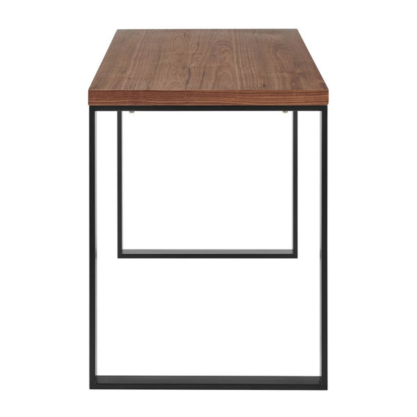EuroStyle Dillon Lacquer Writing Desk with Steel Base for Modern Home Office or Corporate Use Walnut/Matte Black 90481-WAL