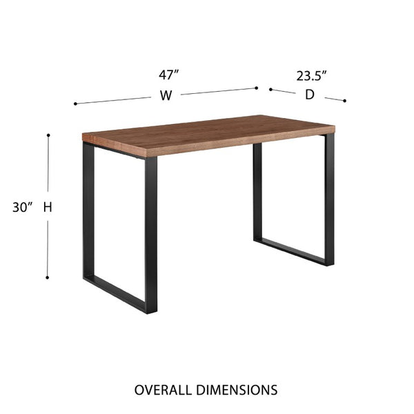 EuroStyle Dillon Lacquer Writing Desk with Steel Base for Modern Home Office or Corporate Use Walnut/Matte Black 90481-WAL