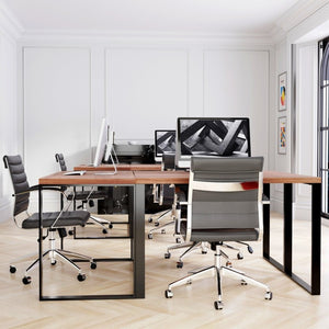 EuroStyle Dillon Lacquer Writing Desk with Steel Base for Modern Home Office or Corporate Use Walnut/Matte Black 90481-WAL
