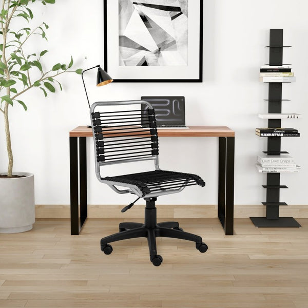 EuroStyle Dillon Lacquer Writing Desk with Steel Base for Modern Home Office or Corporate Use Walnut/Matte Black 90481-WAL