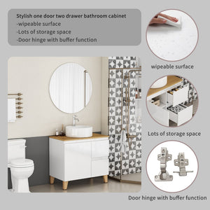 English Elm 31.5-inch Bathroom Vanity Solid Wood Top Ceramic Basin Soft Close Glossy White W3151S00069
