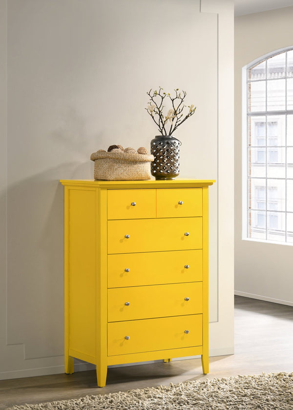 English Elm Hammond G5402-CH Chest in Vibrant Yellow — 48"H Dovetailed Drawers, Nickel Hardware, Compact Storage B078108297