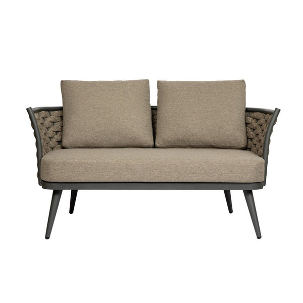 EuroStyle Solna Outdoor Loveseat Woven Rope Back Aluminum Frame Weather Resistant Patio Seating 90497-TPE