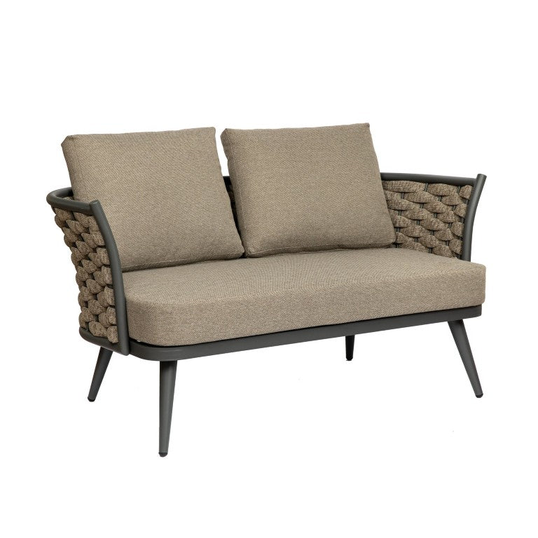 EuroStyle Solna Outdoor Loveseat Woven Rope Back Aluminum Frame Weather Resistant Patio Seating 90497-TPE