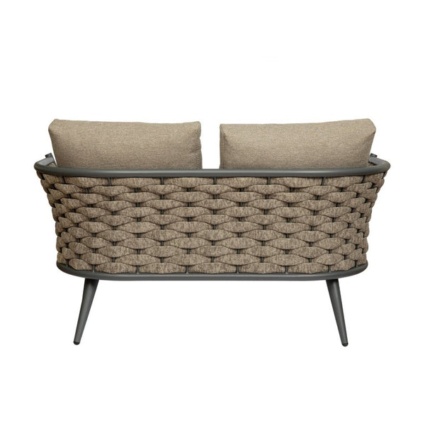 EuroStyle Solna Outdoor Loveseat Woven Rope Back Aluminum Frame Weather Resistant Patio Seating 90497-TPE