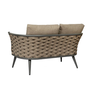 EuroStyle Solna Outdoor Loveseat Woven Rope Back Aluminum Frame Weather Resistant Patio Seating 90497-TPE