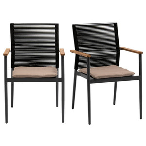 EuroStyle Skog Stackable Outdoor Armchairs Teak and Woven Rope Resort Style Set of 2 90499-BLK