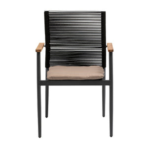 EuroStyle Skog Stackable Outdoor Armchairs Teak and Woven Rope Resort Style Set of 2 90499-BLK