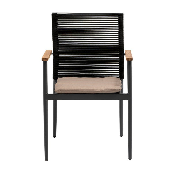 EuroStyle Skog Stackable Outdoor Armchairs Teak and Woven Rope Resort Style Set of 2 90499-BLK