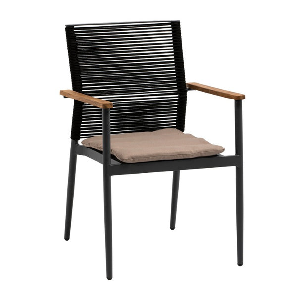 EuroStyle Skog Stackable Outdoor Armchairs Teak and Woven Rope Resort Style Set of 2 90499-BLK