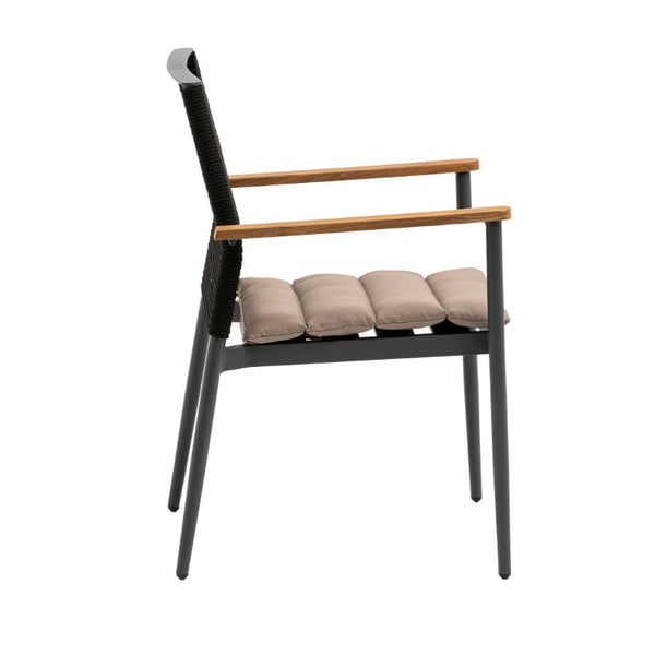 EuroStyle Skog Stackable Outdoor Armchairs Teak and Woven Rope Resort Style Set of 2 90499-BLK
