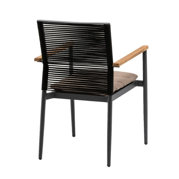 EuroStyle Skog Stackable Outdoor Armchairs Teak and Woven Rope Resort Style Set of 2 90499-BLK