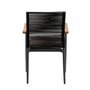 EuroStyle Skog Stackable Outdoor Armchairs Teak and Woven Rope Resort Style Set of 2 90499-BLK