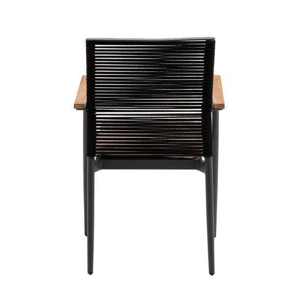 EuroStyle Skog Stackable Outdoor Armchairs Teak and Woven Rope Resort Style Set of 2 90499-BLK