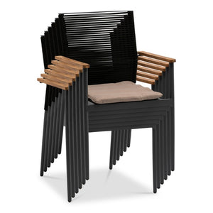 EuroStyle Skog Stackable Outdoor Armchairs Teak and Woven Rope Resort Style Set of 2 90499-BLK