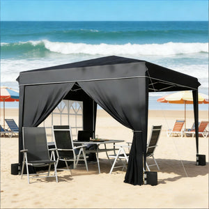 English Elm Convenient Pop up Canopy 10x10 Steel Frame Upf50 Oxford Roof with Sidewalls Included Black,White T3971P454703