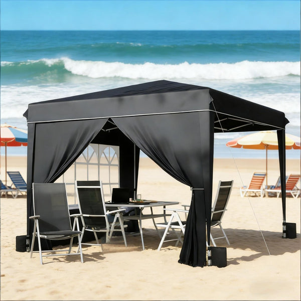 English Elm Convenient Pop up Canopy 10x10 Steel Frame Upf50 Oxford Roof with Sidewalls Included Black,White T3971P454703