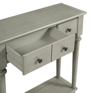 English Elm Trexm Vintage Console Table Four Drawers Pine Veneer Grey Wash Entryway Storage N715P202860E